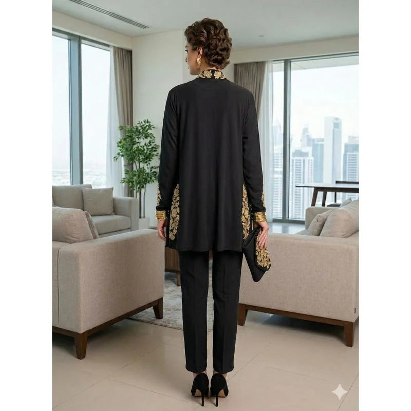 Embroidered Shrug Top Set Gold Tilla Chiffon Party Wear