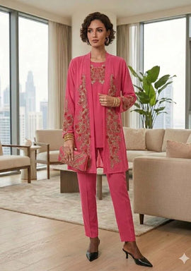 Embroidered Shrug Top Set Gold Tilla Chiffon Party Wear