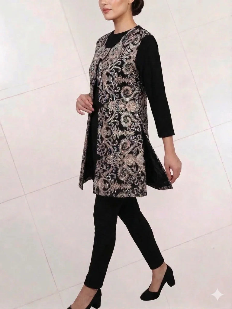 Gold Embroidered Tunic Top Women Elegant Charming