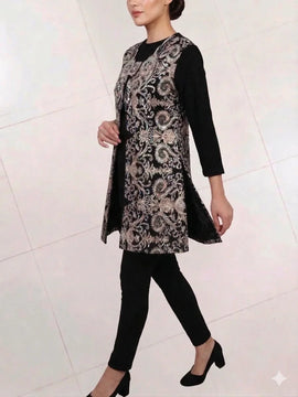 Gold Embroidered Tunic Top Women Elegant Charming