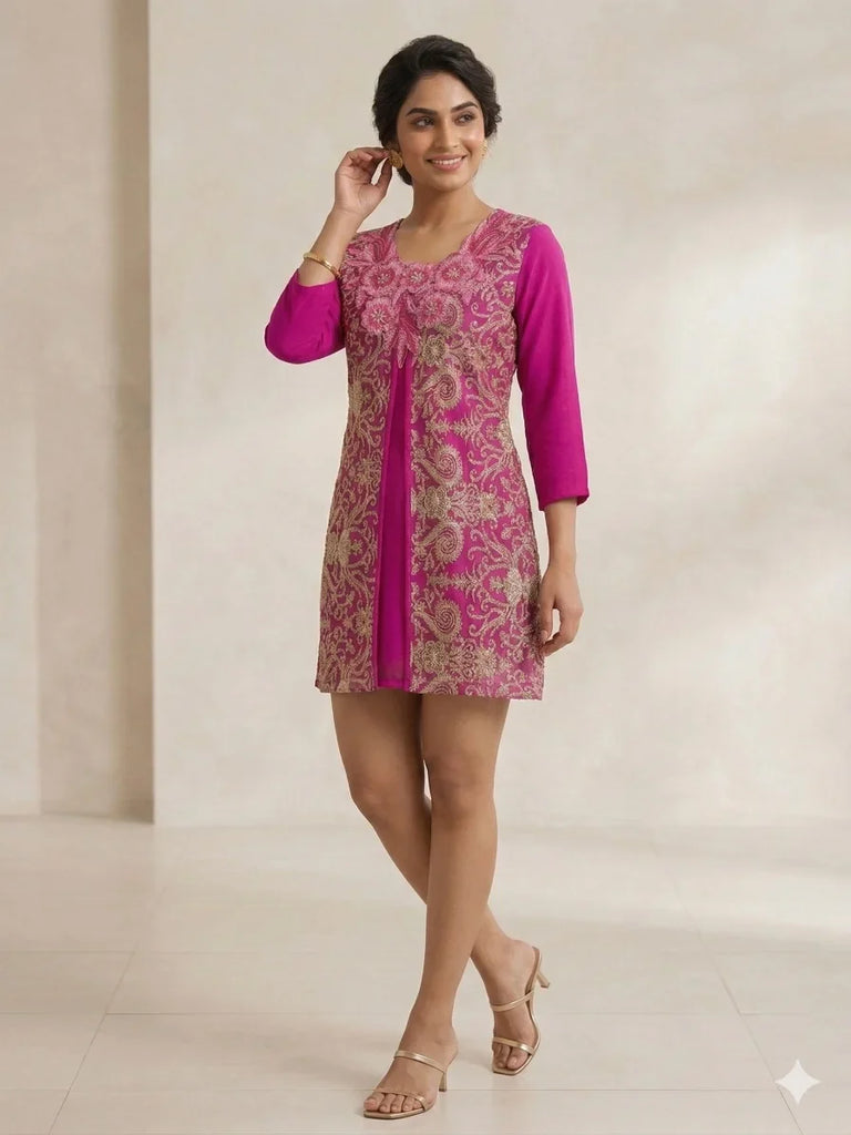 Gold Embroidered Tunic Top Women Elegant Charming