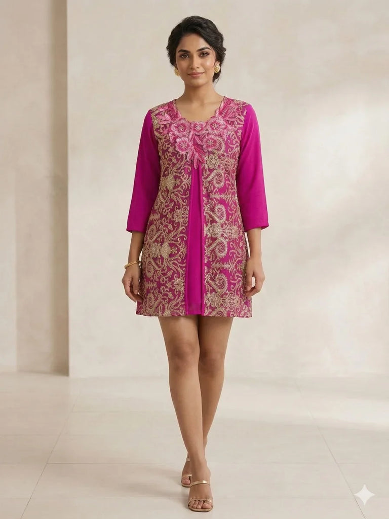 Gold Embroidered Tunic Top Women Elegant Charming