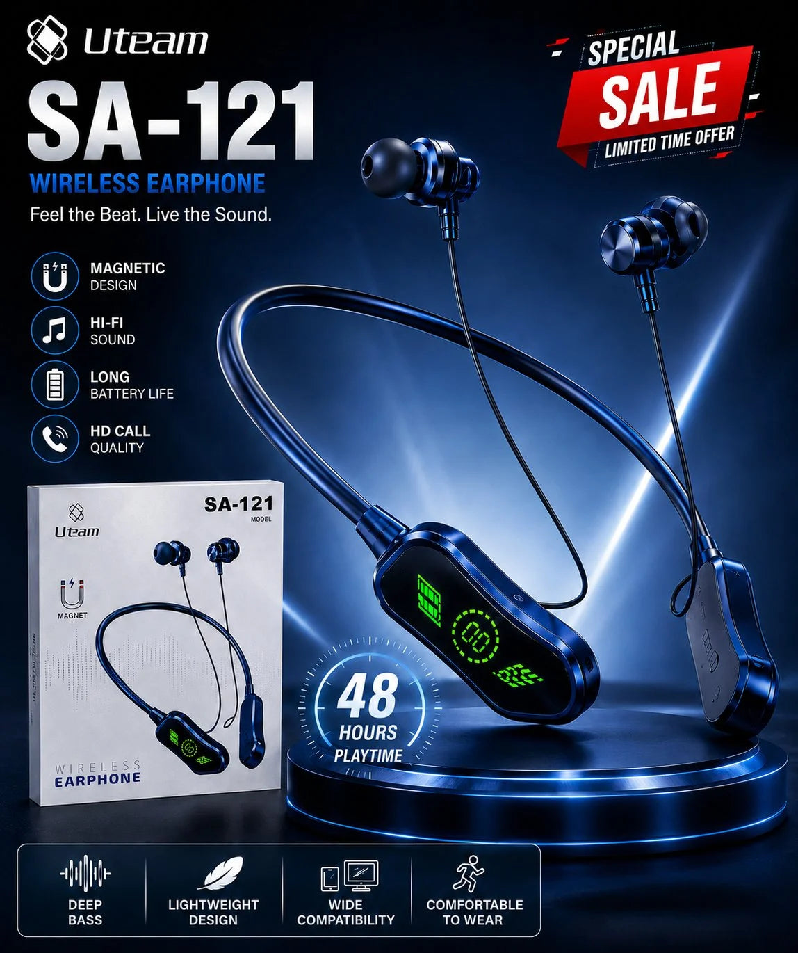 Morui M06 Power Neckband Wireless Bluetooth 5.3 Earphones with Deep Bass