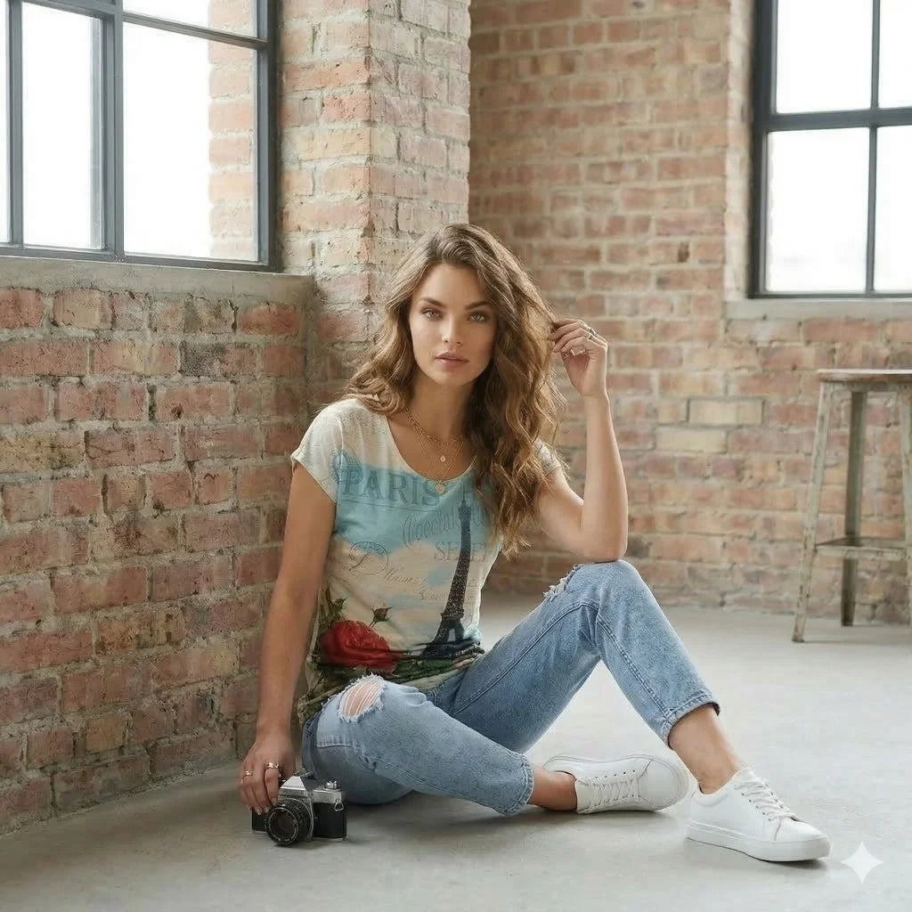 Vintage Paris Eiffel Tower Rose T-Shirt Aesthetic Graphic Tee