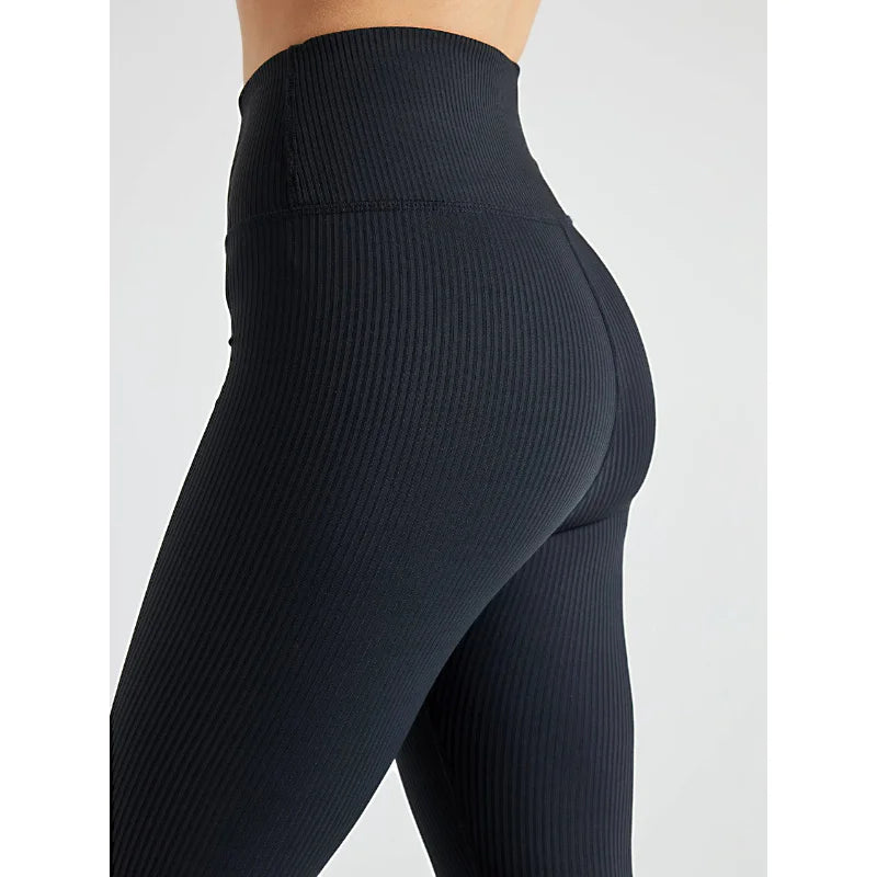 Women High Waist Ribbed Activewear Leggings Comfort Fit