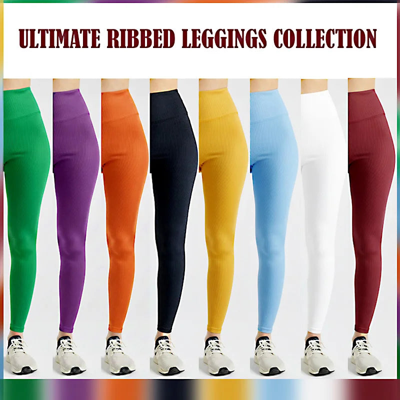 Women High Waist Ribbed Activewear Leggings Comfort Fit