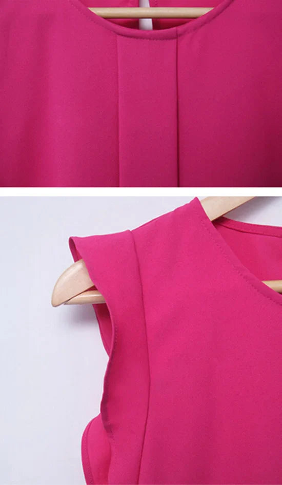 Women Sleeveless Chiffon Blouse Loose Flutter Sleeve Top