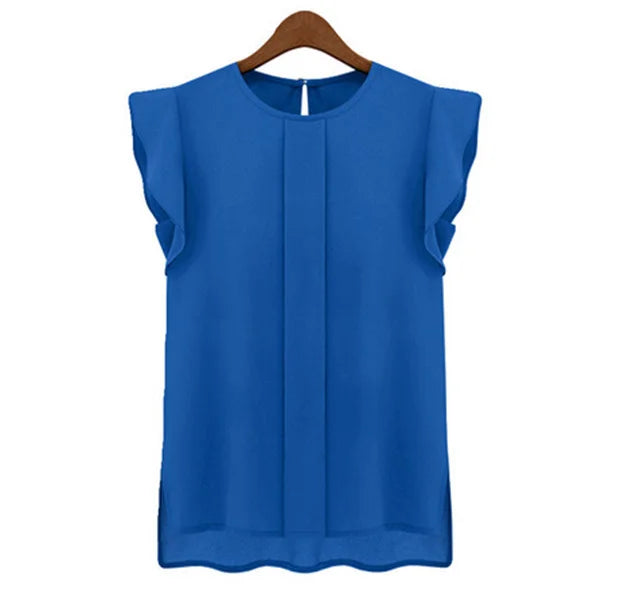 Women Sleeveless Chiffon Blouse Loose Flutter Sleeve Top