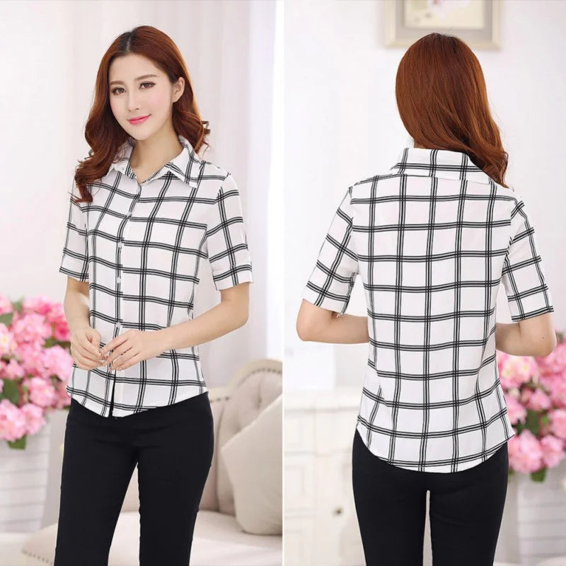 Womens Turn Down Collar Blouse Office Ladies Formal Shirt
