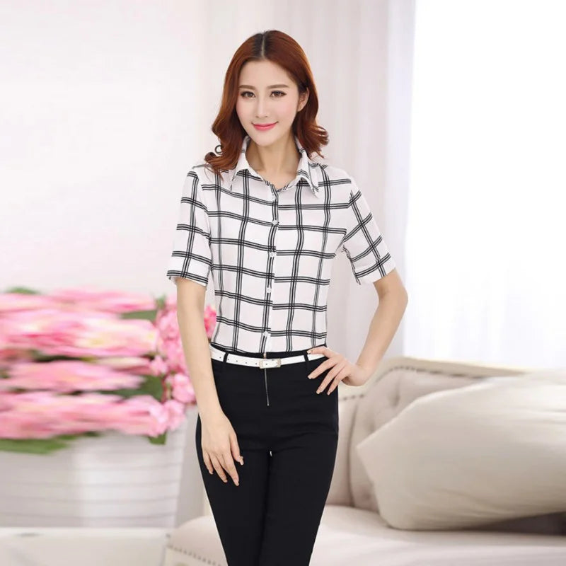 Womens Turn Down Collar Blouse Office Ladies Formal Shirt