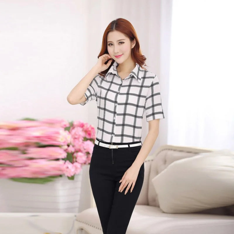 Womens Turn Down Collar Blouse Office Ladies Formal Shirt