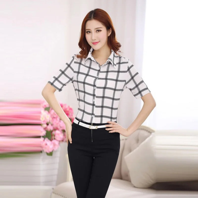 Womens Turn Down Collar Blouse Office Ladies Formal Shirt