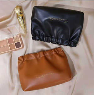 Leather Cosmetic Bag | Waterproof Large Opening Travel Pouch