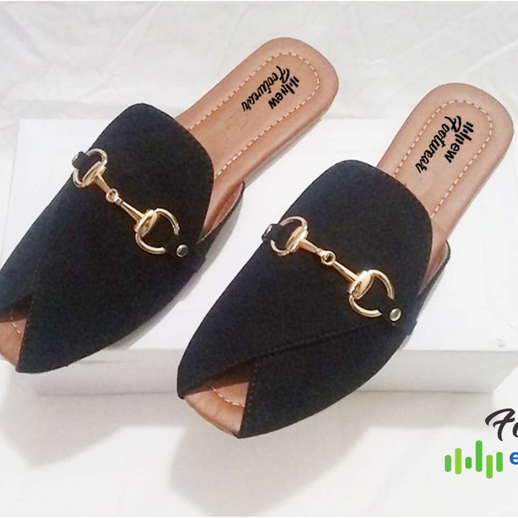 Flat Slippers Women & Girls Black | Genuine Leather Peshawri Kheri 36