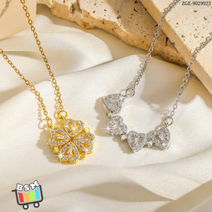 ZGE-923 Korean 4 Leaf Clover Necklace | Magnetic Pendant Gold