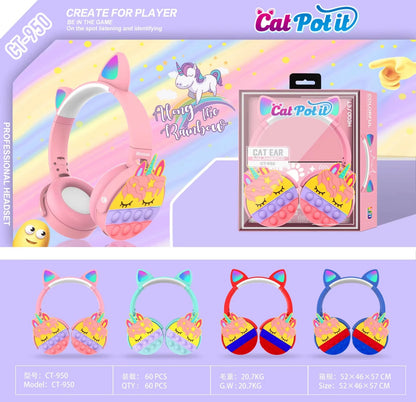 CT-950 Unicorn Bluetooth Headphones | LED Cat Ear Wireless Headset