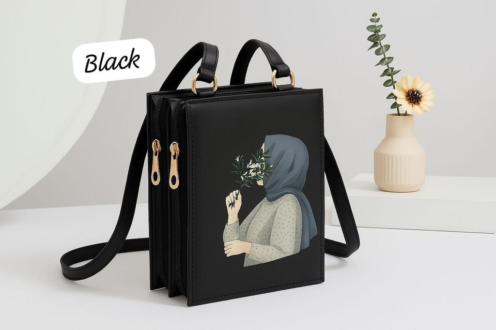 Elegance in Bloom Crossbody Mobile Wallet Black | Stylish Organizer Bag