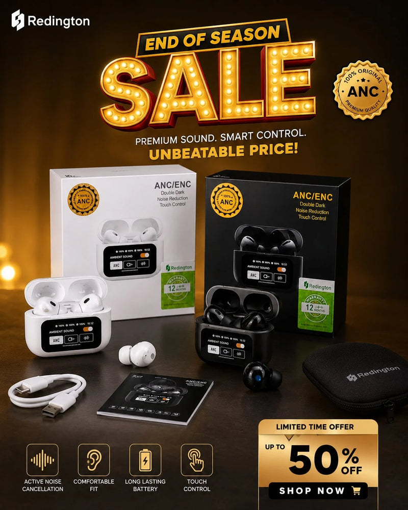 Redington ANC/ENC Wireless Earbuds | Active Noise Cancellation, Touch Control, Long Battery Life