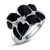 Luxury Black Floral Statement Ring | Rose Gold Plated Crystal Ring