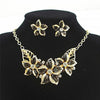 Luxury Black Enamel Floral Jewelry Set | Gold Necklace & Earrings