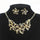Luxury Black Enamel Floral Jewelry Set | Gold Necklace & Earrings