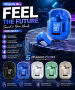 Air31 Wireless Earbuds | Crystal Transparent Design | Bluetooth 5.3 | LED Display & Heavy Bass