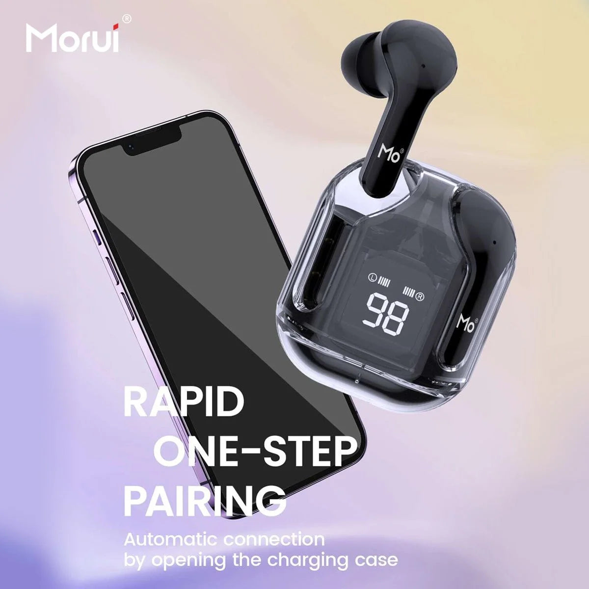 Morui MB-1 Crystal Case Wireless Earbuds with ENC Noise Cancellation | Gaming TWS Bluetooth Earbuds