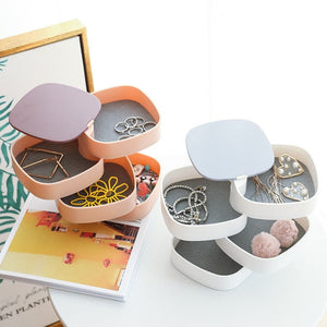 Portable Jewelry Organizer with Mirror | Rotating Storage Box