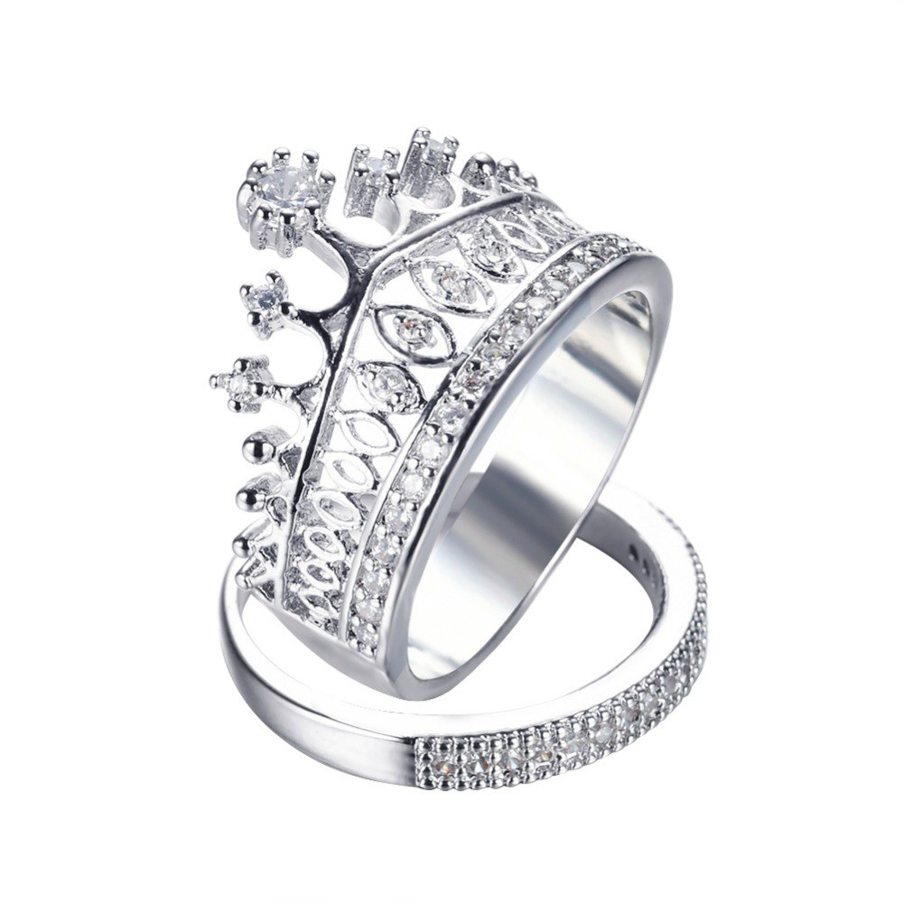 Queen Crown Ring Set Women | Silver Rhinestone Bridal Rings