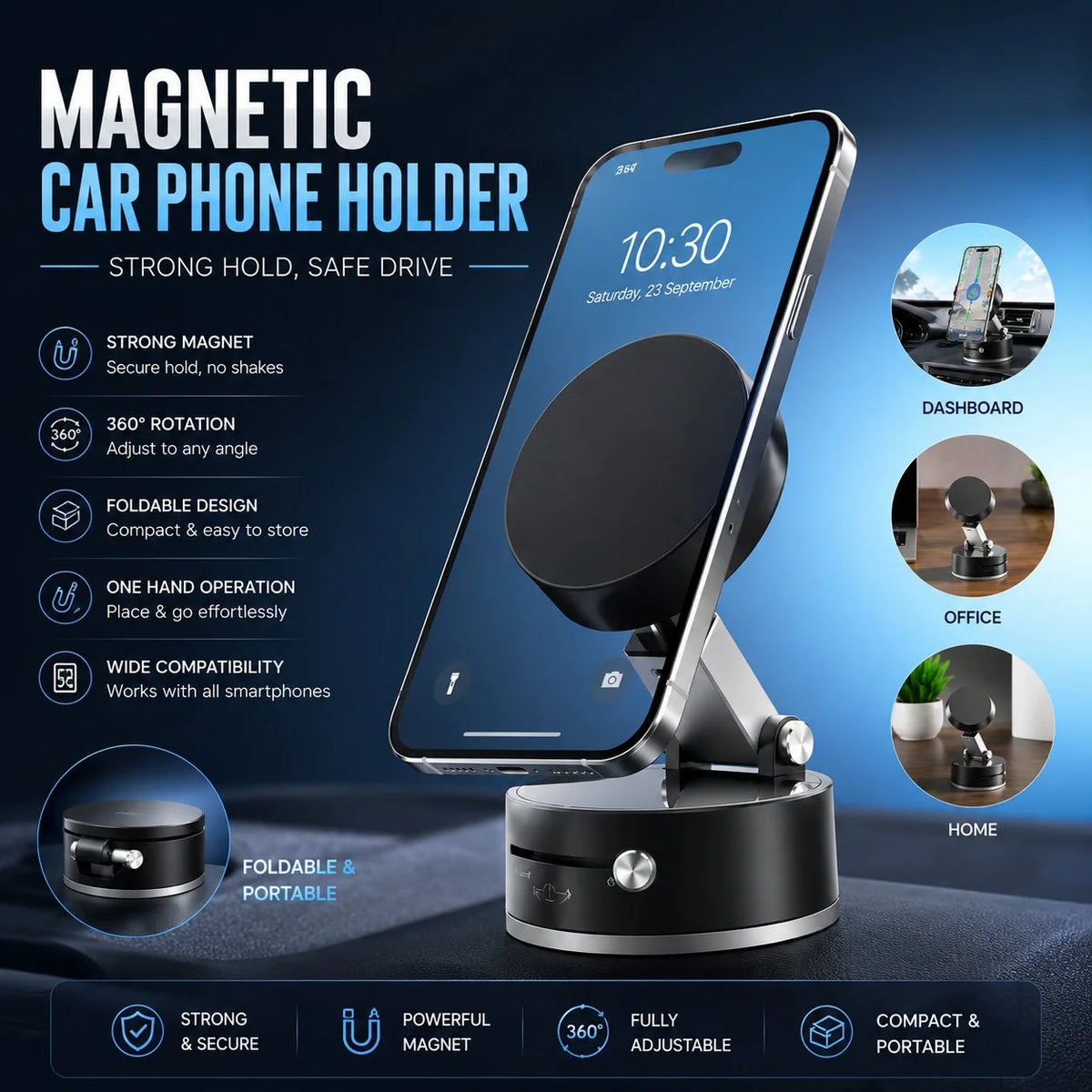 Universal Vacuum Magnetic Suction Cup Stand | Folding Swivel Phone Holder